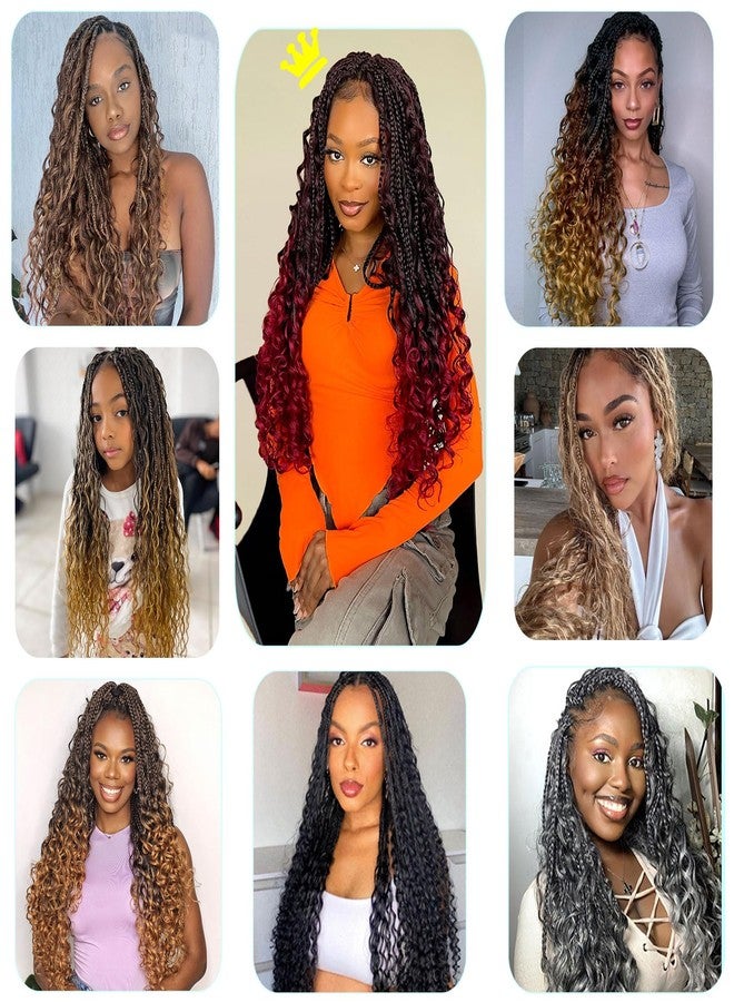 Liyate Goddess Box Braids Crochet Hair Ombre Pink Boho Crochet Braids 24 Inch 7 Packs Bohemian Crochet Braids with Curly Ends Knotless Box Braids Crochet Braiding Hair Extensions, 1B/Rosy/Pink - Image 5